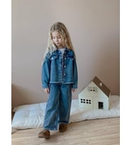 KIZ ÇOCUK KOT CEKETLİ KOT PANTOLONLU TAŞLI TAKIM (Mavi)