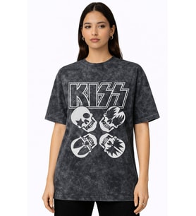 Kiss Rock Metal Müzik Grubu Baskılı Unisex Oversize Vintage Yıkamalı Tişört