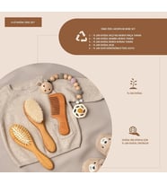 Ayana Cosmetic İsme Özel Hediyelik % 100 Doğal 3 lü set Bebek Fırça + Bambu Tarak + Konak Tarak Kese ve Kutu