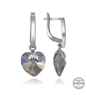 Swarovski Crystal Taşlı Gümüş Beyaz Kalp Sallantılı Kadın Küpe