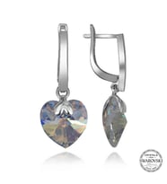 Swarovski Crystal Taşlı Gümüş Beyaz Kalp Sallantılı Kadın Küpe