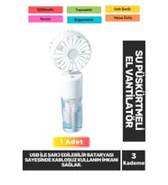 Sessiz 3 Kademeli Hafif Kablosuz Su Püskürtmeli Taşınabilir Usb Şarjlı Masa El Fanı Vantilatör