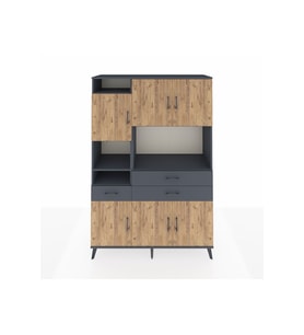 Hyperion Dolap 9 Raflı 3 Çekmeceli 6 Kapaklı 132x44x195 Antrasit-Çam/Antrasit