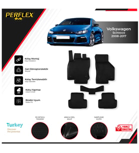 Volkswagen Scırocco 2008-2017 3D Havuzlu Paspas (Siyah - Beyaz)