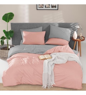 Çift Kişilik Çift Taraflı Nevresim Yorgan Kılıfı 200x220 Pembe - Gri