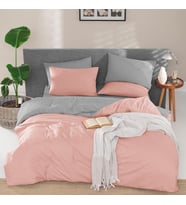 Çift Kişilik Çift Taraflı Nevresim Yorgan Kılıfı 200x220 Pembe - Gri