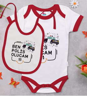 BK Kids Polis Olucam Tasarımlı Kırmızı Bebek Body Zıbın ve Mama Önlüğü Hediye Seti-1