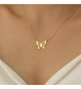 925 Ayar Gümüş Kelebek Kolye (Gold)