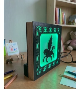 Dekoratif Pegasus Temalı Ahşap LED Gece Lambası