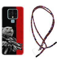 Tecno Camon 16 18P Pova Kılıf Boyun Asklı Rasta Silikon Çılgın Kedi 1674