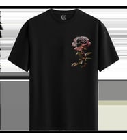 Rose Sketch - %100 Pamuklu Kadın Siyah Tişört - Premium Quality (Siyah - Beyaz)