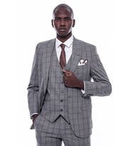 Ekose Desen Slim Fit Gri Erkek Takım Elbise - Wessi