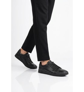Voyager Siyah Hakiki Deri Erkek Sneaker Delikli Nefes Alabilen Casual Memory Taban M682 M
