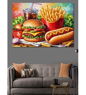 Pop Art Hamburger Ve Patates Kızartması Dekoratif Kanvas - Mdf Ahşap Tablo