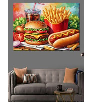 Pop Art Hamburger Ve Patates Kızartması Dekoratif Kanvas - Mdf Ahşap Tablo