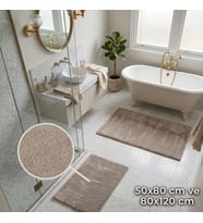 Queen Ultra Soft 2’li Paspas Seti  Bej (50x80 + 80x120 cm) Banyo, Mutfak ve Antre için Çok Amaçlı Kullanım