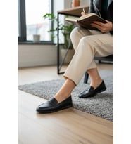 Enoch Hakiki Deri Siyah Lazer Perfore Detaylı Ortopedik Comfort Penny Loafer