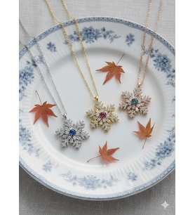 925 Ayar Doğum Taşlı Baget Kar Tanesi Kolye.rose.gold.rodaj