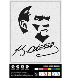 ATATÜRK RESİM VE İMZA STICKER 30 x 33 cm (Siyah)