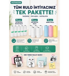 13’lü Mini Yazıcı Termal Rulo Seti Çocuk Kamera Baskı Kağıdı 5 Yapışkanlı 5 Düz Beyaz 3 Renkli