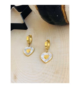 GOLD RENK SEDEFLİ KALP ÇELİK KÜPE ACR6724