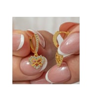 Gümüş Gold Kalp Kurdele Sallantılı Kadın Küpe CSR2185702