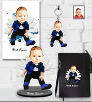 Kişiye Özel Erkek Bebek Karikatürlü 5 li Hediye Seti  Model-2