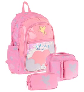 Kaukko Kids Kız Çocuk - Pembe Pullu Bulut Desenli - Okul Çanta Seti (Sırt Çantası+Beslenme Çantası+Kalemlik)