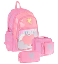 Kaukko Kids Kız Çocuk - Pembe Pullu Bulut Desenli - Okul Çanta Seti (Sırt Çantası+Beslenme Çantası+Kalemlik)