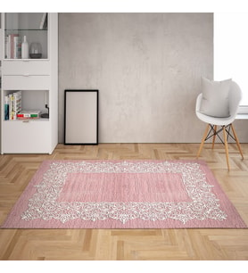Motif Çerçeve Desenli Dijital Baskı Yıkanabilir Kaymaz Taban Klasik Düz Salon Halı ve Yolluk (Pembe) (Pembe)