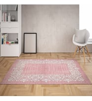 Motif Çerçeve Desenli Dijital Baskı Yıkanabilir Kaymaz Taban Klasik Düz Salon Halı ve Yolluk (Pembe) (Pembe)