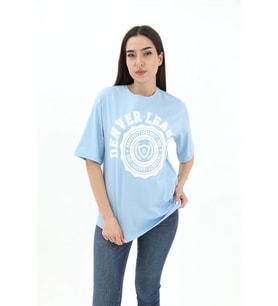 Bisiklet Yaka Denver Leagune Baskılı T-Shirt - Mavi
