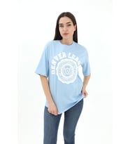 Bisiklet Yaka Denver Leagune Baskılı T-Shirt - Mavi