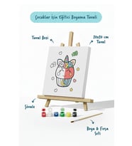 Çiçekli Unicorn Boyama Tuvali – Şövaleli Boya Seti 20x20