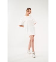 Bisiklet Yaka Mini T-shirt Elbise (Beyaz)