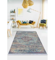 Mavi Vintage Dokuma Pamuk Tabanlı Kaymaz Kilim KLM269