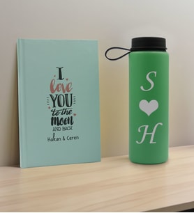 BK Gift Sevgiliye Özel İsimli Su Yeşili Defter ve Yeşil Cam Matara Hediye Seti-7, Sevgiliye Hediye, Sevgililer Günü, Yeni İş Hediyesi