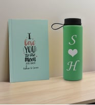 BK Gift Sevgiliye Özel İsimli Su Yeşili Defter ve Yeşil Cam Matara Hediye Seti-7, Sevgiliye Hediye, Sevgililer Günü, Yeni İş Hediyesi