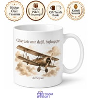 Eski Uçak Temalı Nostaljik Baskılı Kupa Bardak Hediye Porselen Mug