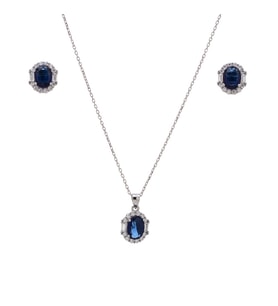 5-8 mm Lacivert Oval Zirkon Taşlı 925 Ayar Gümüş Kadın 2'li Set