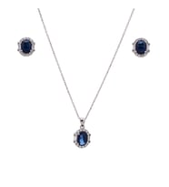 5-8 mm Lacivert Oval Zirkon Taşlı 925 Ayar Gümüş Kadın 2'li Set