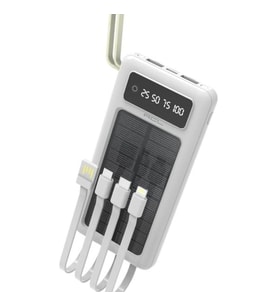 10.000mAh Dijital Göstergeli Taşınabilir 22.5W Hızlı Şarjlı Dahili Kablolu Solar Panelli Powerbank Kamp Uyumlu Asma Aparatlı Powerbank
