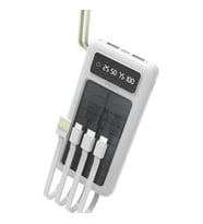 10.000mAh Dijital Göstergeli Taşınabilir 22.5W Hızlı Şarjlı Dahili Kablolu Solar Panelli Powerbank Kamp Uyumlu Asma Aparatlı Powerbank