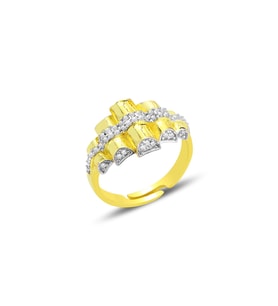 Gümüş altın yaldızlı zirkon taşlı piramit modeli ayarlamalı yüzük SGTL12687GOLD (Altın Rengi)