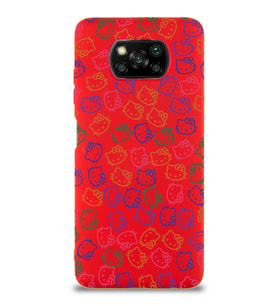 Xiaomi Poco X3 Uyumlu Lansman Kılıf Hello Kitty Tasarımlı İçi Kadife Kapak-Kırmızı (Şeffaf)
