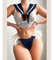 Kadın Fantezi Mavi Beyaz Denizci Kostüm String Bralet Takım-3676 (MAVI-BEYAZ)