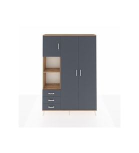 Arges Gardrop 6 Raflı 3 Çekmeceli Tek Askılı 132x30x195 Çam-Antrasit
