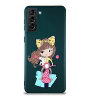Samsung Galaxy S21 Plus Soft Premier Kapak Vespagirl Tasarımlı Silikon Kılıf - Yeşil (Şeffaf)