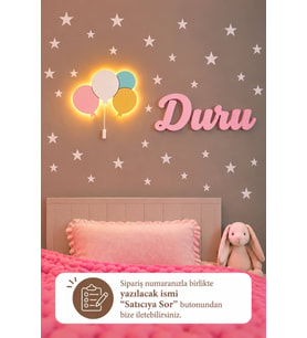 El Boyaması Ahşap Renkli Balon Lamba & Işıksız İsimlik Seti – İsimli Bebek ve Çocuk Odası Dekoru