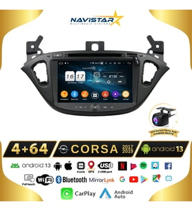 Opel Corsa 2017-2019 Model 4+64 GB Android 13 Kablosuz Carplay Navigasyon Multimedya Sistemi